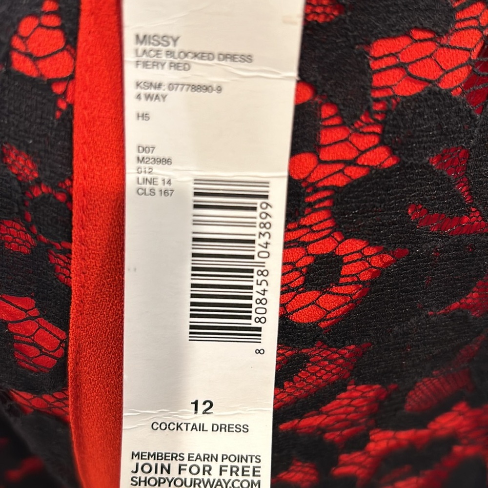 Brand New Size 12 Red Dress with Black Lace Designs - Picture 5 of 5
